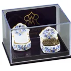 001.669/5 - 2 salt containers, one with metal lid - golden onion decoration