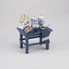 001.553/0 - Miniature, small blue kitchen table, decorated