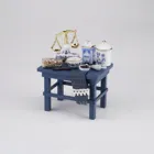 001.553/0 - Miniature, small blue kitchen table, decorated