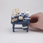 001.553/0 - Miniature, small blue kitchen table, decorated