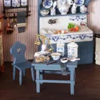 001.553/0 - Miniature, small blue kitchen table, decorated