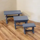 Blue wooden dining table, empty