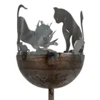 1631 - Garden torch metal rust cats with mice