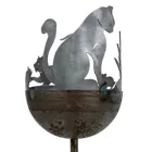 1631 - Garden torch metal rust cats with mice