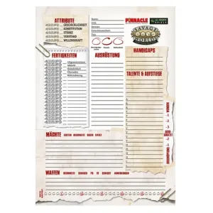 Ulisses Spiele - US85013 - Savage Worlds - Charakterbögen-Set, 5 Deluxe Bögen, 20 reguläre Bögen (DE-Ausgabe)