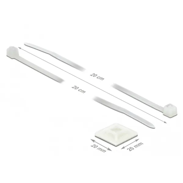 Delock - 18832 - Befestigungssockel 20 x 20 mm mit Kabelbinder L 200 x W 2.5 mm weiß
