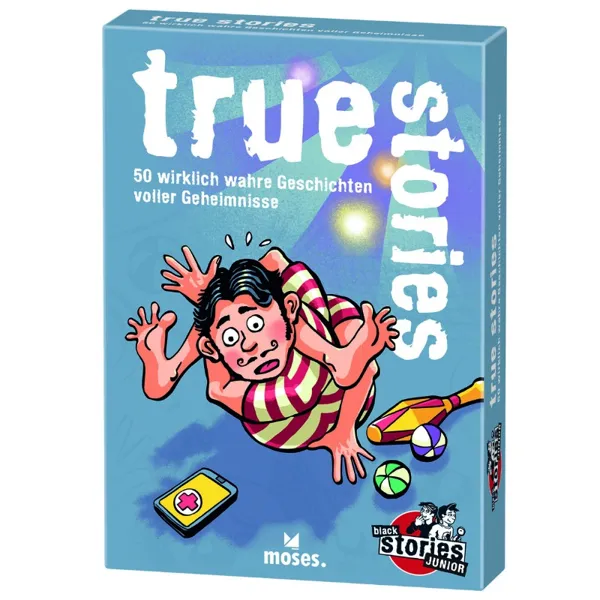 Moses Verlag - MOS50699 - black stories Junior - true stories, Kartenspiel, 2+ Spieler, ab 8 Jahren (DE-Ausgabe)