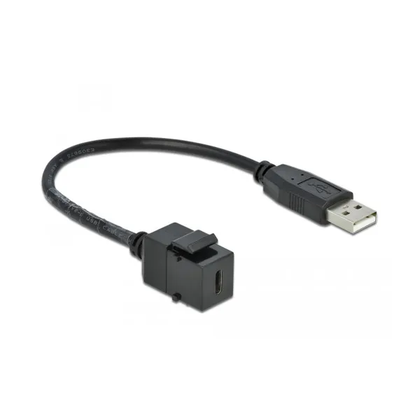 Delock - 86378 - Keystone Modul USB 2.0 C Buchse > USB 2.0 A Stecker mit Kabel, black