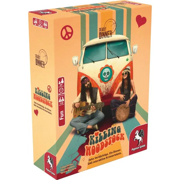 19012G - Deadly Dinner - Killing Woodstock, Brettspiel, für 7-10 Spieler, ab 16 J.  (DE-Ausgabe)