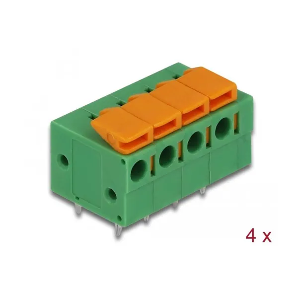 Delock - 66275 - Terminalblock mit Drucktaster für Platine 4 Pin 5,08 mm Rastermaß horizontal 4 Stück