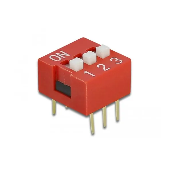 Delock - 66350 - DIP-Schiebeschalter 3-stellig 2,54 mm Rastermaß THT vertikal rot 2 Stück