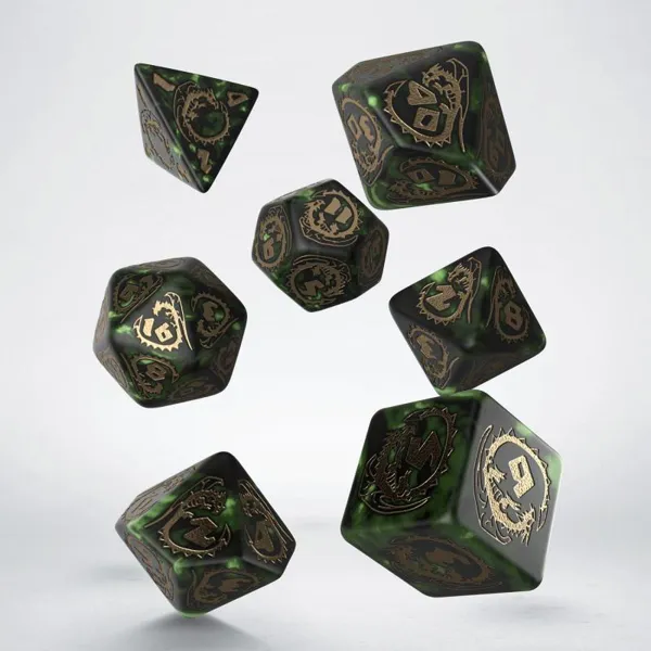 Q-Workshop - SDRA06 - Dragon Dice Set: Nephrite, green and gold (7 pieces)