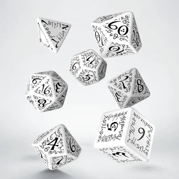 Q-Workshop - SELV02 - Elvish Dice Set White & Black (7 pieces)