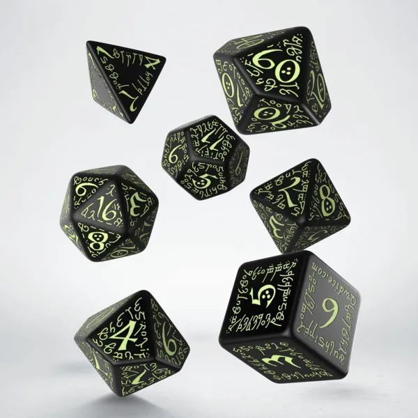 Q-Workshop - SELV04 - Elf Black and Glow in the Dark Dice Set (7 pieces)