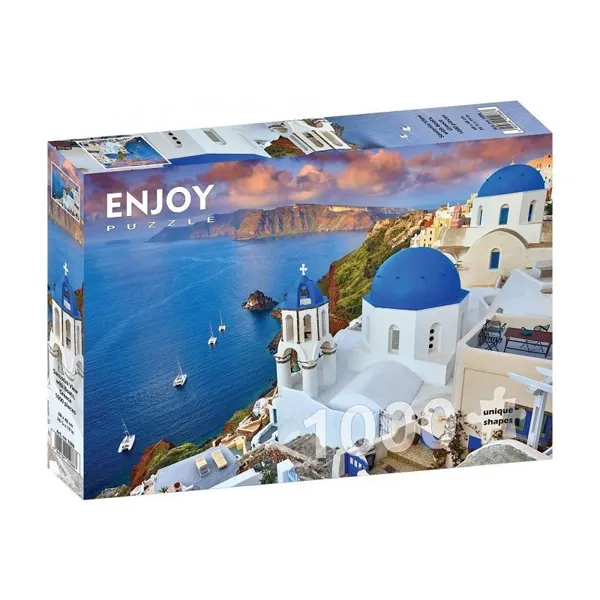 ENJOY Puzzle - ENJOY-1086 - View of Santorini with boats, Greece, jigsaw puzzle, 1000 pieces