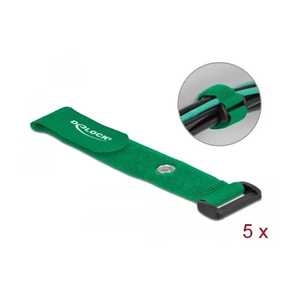 Delock - 19548 - Velcro cable tie with loop and fixing eye L 190 x W 25 mm green 5 pieces