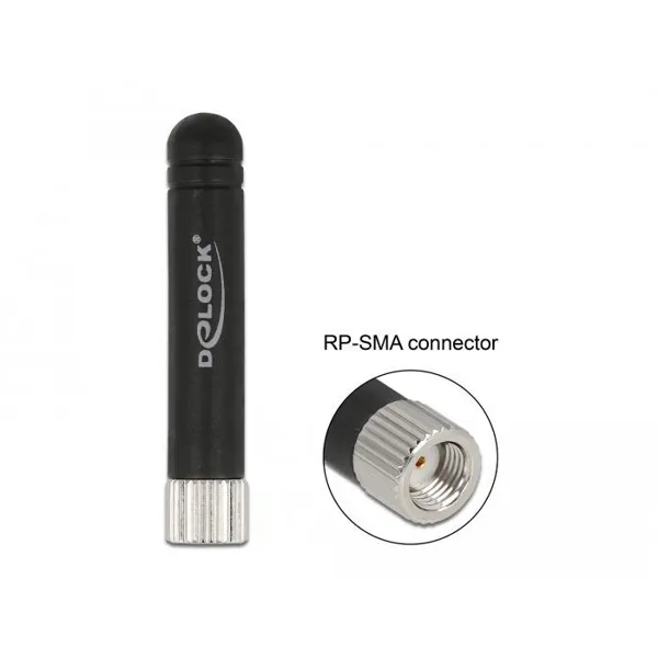 Delock - 12714 -  WLAN 802.11 b/g/n antenna RP-SMA connector 1.7 - 3.7 dBi omni rigid flex. Material black