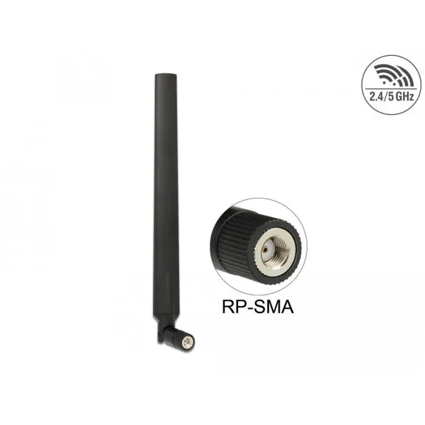 Delock - 88899 - WLAN 802.11 ac/a/h/b/g/n antenna RP-SMA connector 5-7 dBi omnidirectional with tilt joint black
