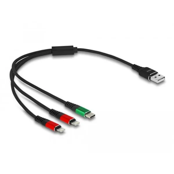 Delock - 87881 - USB Charging Cable 3 in 1 Type-A to 2 x Lightning™ / USB Type-C™ 30 cm