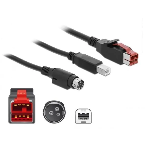Delock - 85490 - PoweredUSB Plug 24 V >USB Type-B Plug + Hosiden Mini-DIN 3 Pin, 4 m