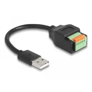 Delock - 66061 - USB 2.0 Kabel Typ-A Stecker zu Terminalblock Adapter mit Drucktaster, 15 cm