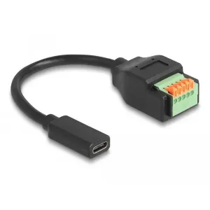 Delock - 66067 - USB 2.0 Kabel USB Type-C™ Buchse zu Terminalblock Adapter mit Drucktaster 15 cm