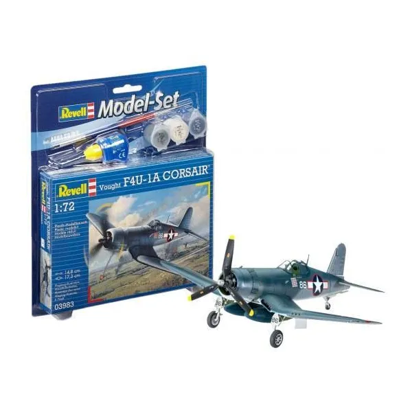 Revell - 63983 - Revell Model Set Vought F4U-1D Corsair, model kit with basic accessories, 63 parts, 10 years and up