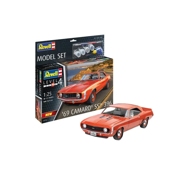 Revell - 67712 - Modellbausatz mit Basiszubehör, 1969 Camaro® SS 396, 95 Teile, ab 12 J.