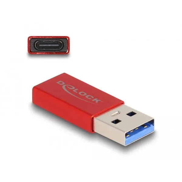 Delock - 60044 - USB 10 Gbps Adapter USB Typ-A Stecker zu USB Type-C™ Buchse aktiv rot