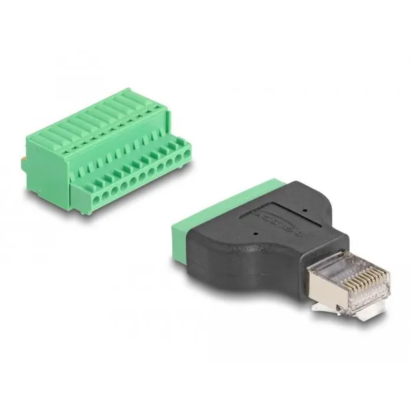 Delock - 66243 - RJ50 Stecker zu Terminalblock Adapter mit Drucktaster