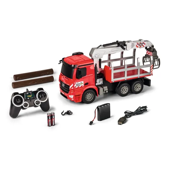 Carson - 500907315 - Modellbausatz,1:20 MB Arocs Holztransporter 100% RTR