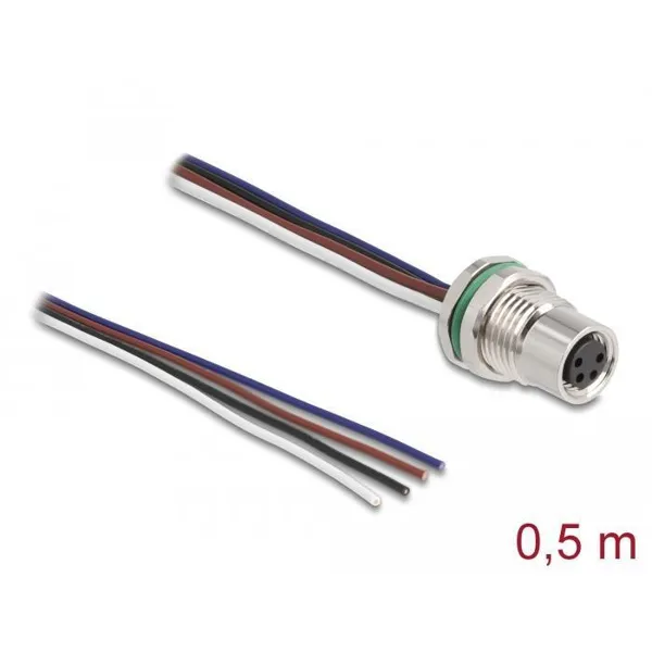 Delock - 80148 - M8 installation cable A-coded 4 pin socket for panel with open cables front