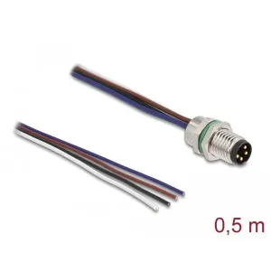 Delock - 80149 - M8 Einbaukabel A-kodiert 4 Pin Stecker für Panel mit offenen Kabeln Front