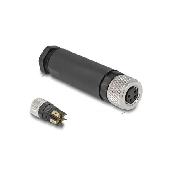 Delock - 60532 - M8 Steckverbinder A-kodiert 4 Pin Buchse zur Montage mit Schraubanschluss