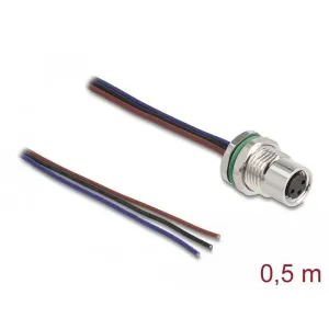 Delock - 80146 - M8 installation cable A-coded 3 pin socket for panel with open cables front