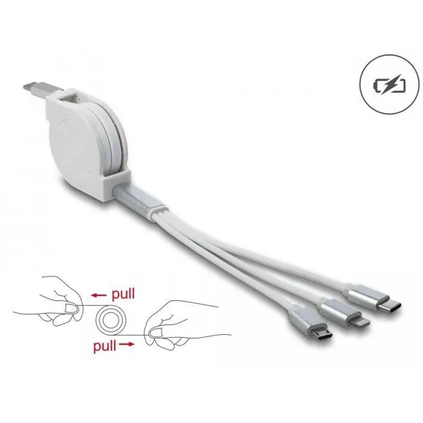 Delock - 85844 - USB Type-C 3 in 1 Aufrollladekabel für Lightning / Micro USB / USB Type
