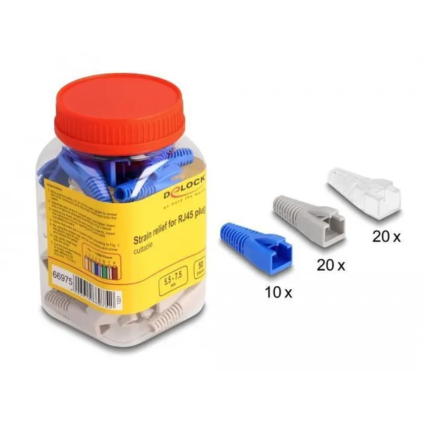 Delock - 66975 - Bend protection sleeve for RJ45 plug, can be cut 50 pieces coloured