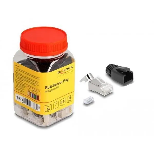 Delock - 66903 - RJ45 modular plug, strain relief Cat.6A, Cat.7m, bend protection sleeve set of 25