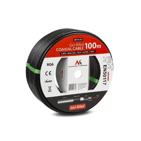 Maclean Brackets - MCTV-477 - Antenna/satellite coaxial cable, outdoor, RG6, 75Ohm, 100m