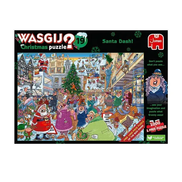 Jumbo Spiele GmbH - 1110100021 - Wasgij Christmas 19 - Santa Dash! 2x1000pcs 1 puzzle for free