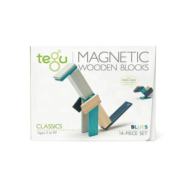 tegu - 5700508 - 14 magnetic wooden building blocks blue