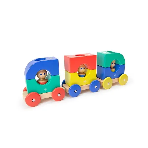 tegu - 5700810 - 12 Magnetische Holzbausteine Baby Nino Tram