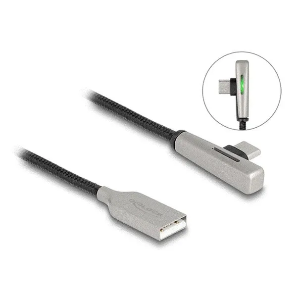 Delock - 80766 - Delock USB 2.0 Kabel Typ-A Stecker zu USB Type-C Stecker gewinkelt mit LED und S