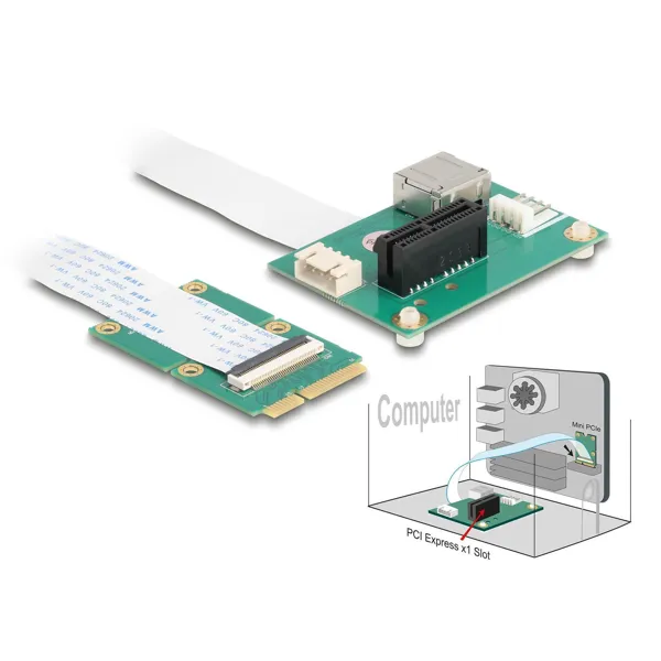 Delock - 64345 - Delock converter Mini PCIe connector to PCI Express x1 slot with flexible cable and