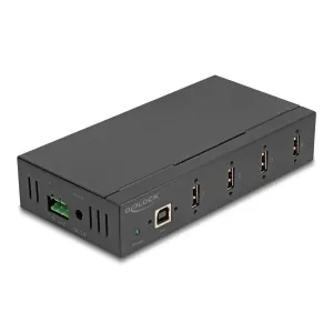 Delock - 60686 - Delock industrial hub 4 x USB 2.0 Type-A with 15 kV ESD protection and DIN rail mounting