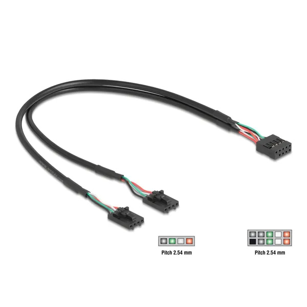 Delock - 84513 - Delock Kabel USB 2.0 Pfostenbuchse 2,54 mm 10 Pin zu 2 x USB 2.0 Pfostenbuchse 2