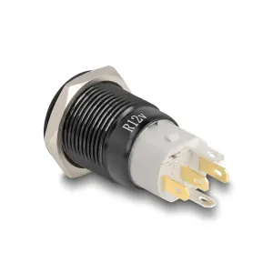 Delock - 22013 - Delock Druckschalter zum Einbau schwarz 16 mm 12 V 5 x Lötanschluss LED rot Powe