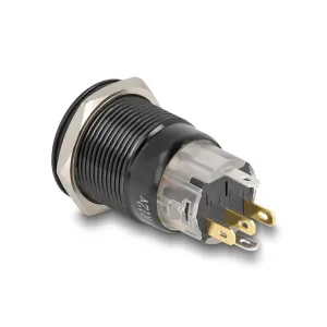Delock - 22023 - Delock Druckschalter zum Einbau schwarz 19 mm 12 V 5 x Lötanschluss LED rot Powe