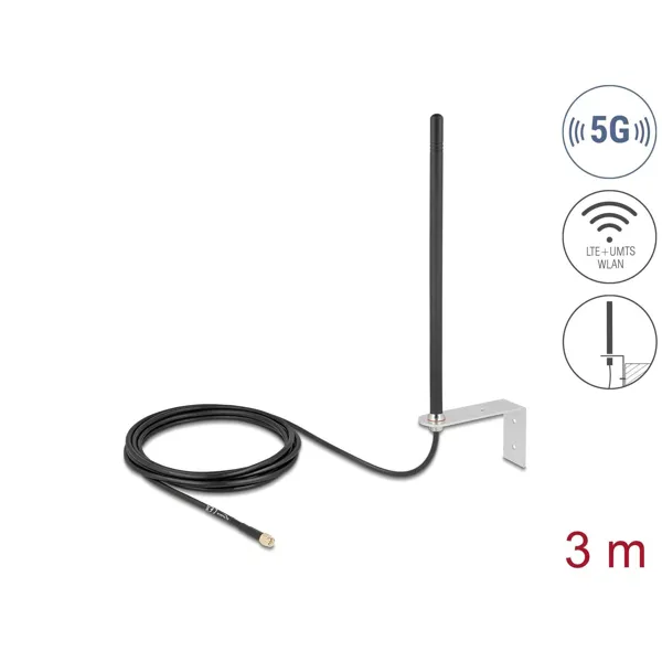 Delock - 96089 - Delock 5G LTE antenna SMA connector 3 - 5 dBi omnidirectional rigid with connector cable