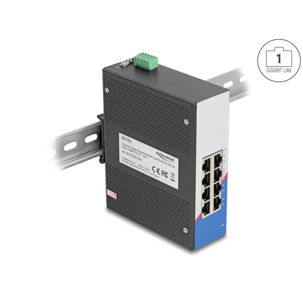 Delock - 80163 - Delock industrial Gigabit Ethernet switch 8 port RJ45 for DIN rail
